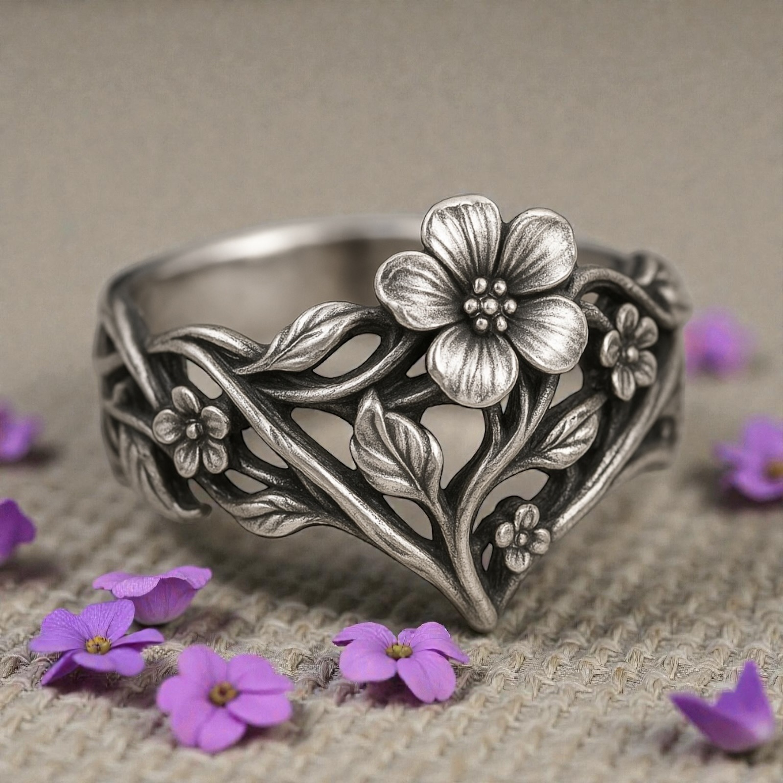 Silver Wild Flower Ring